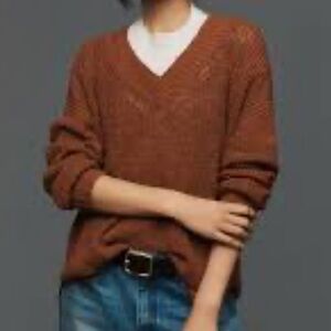 Pilcro women’s oversized linen blend pullover sweater brown size‎ small NEW